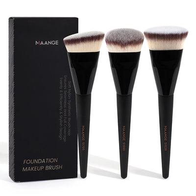MAANGE 3pcs Professional Makeup Brush Set – Angle, Round & Flat Head Foundation Brushes with Box