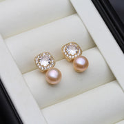 Freshwater Pearl & Zircon Stud Earrings for Women – Elegant Silver Jewelry, Birthday & Wedding Gift