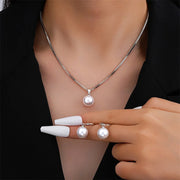 3-Piece Round Pearl Jewelry Set – Elegant Vintage Style for Women