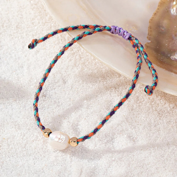 Colorful Rope Freshwater Pearl Bracelet – Adjustable Summer Trend Jewelry for Women