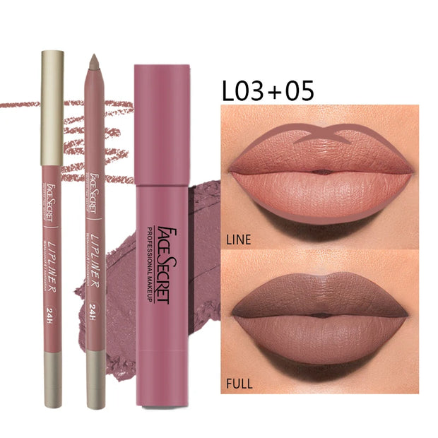 Matte Lipliner & Lipstick Set – Waterproof, Long-Lasting Soft Matte Lip Makeup | FACESECRET