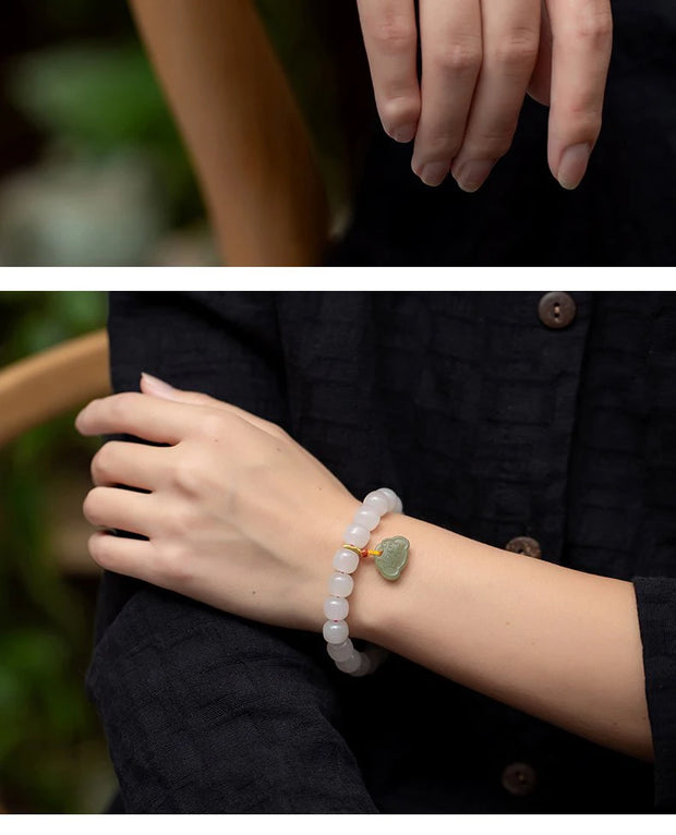 Pink Hand-Woven Rope Bracelet – Hetian Jade & Pearl Tassel Jewelry