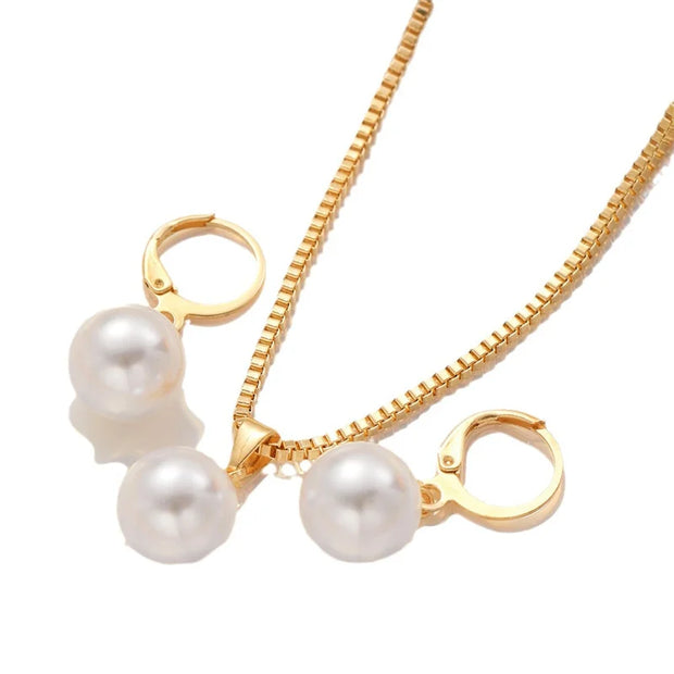 3-Piece Round Pearl Jewelry Set – Elegant Vintage Style for Women