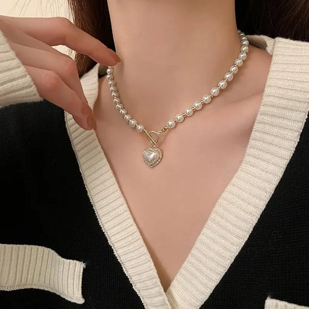 Elegant Pearl Heart  Necklace