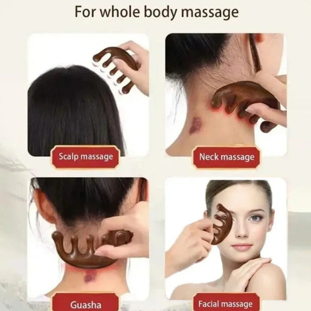 Sandalwood Massage Comb – Five-Tooth Whale Comb & Scalp Massager | Relaxing Hair & Body Wellness Tool