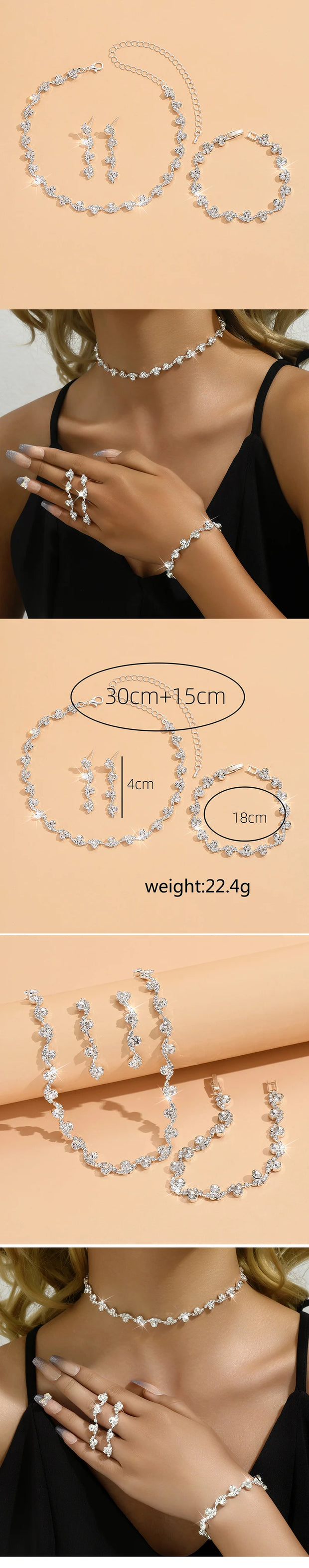 Bridal Crystal Jewelry Set – Choker Necklace, Earrings & Bracelet