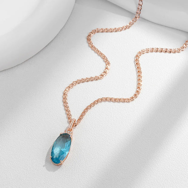 Luxury Oval Blue Zircon Necklace