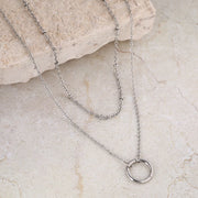 DOTIFI Stainless Steel Circle Pendant Necklace – Layered Bead Chain Choker, Trendy Fine Jewelry for Women