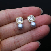 Freshwater Pearl & Zircon Stud Earrings for Women – Elegant Silver Jewelry, Birthday & Wedding Gift