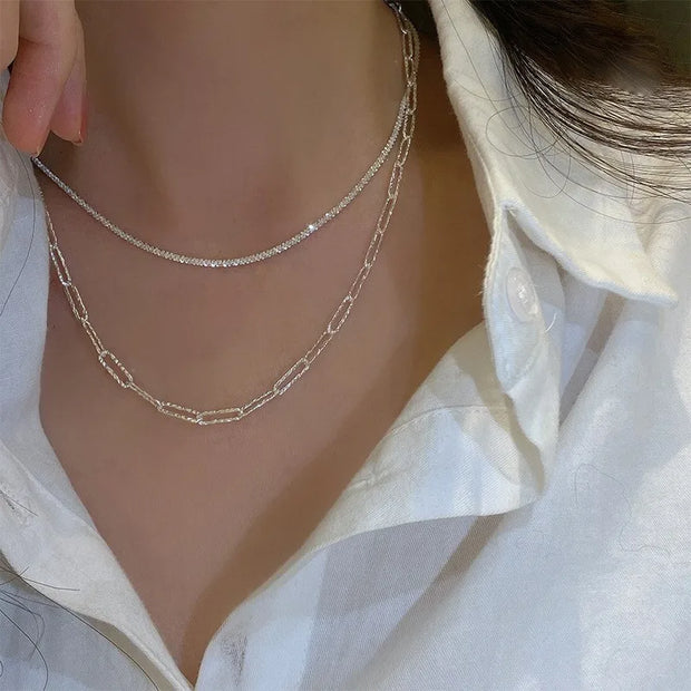 Sparkling Silver Clavicle Necklace
