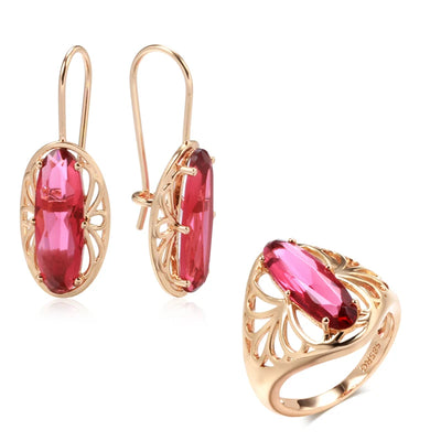 Luxury Oval Pink Zircon Jewelry Set