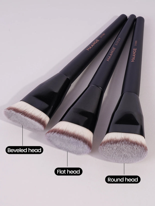 MAANGE 3pcs Professional Makeup Brush Set – Angle, Round & Flat Head Foundation Brushes with Box
