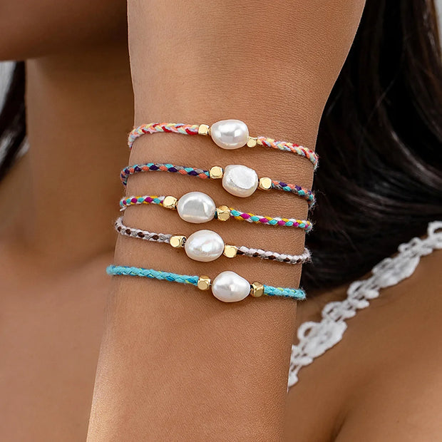Colorful Rope Freshwater Pearl Bracelet – Adjustable Summer Trend Jewelry for Women