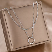 DOTIFI Stainless Steel Circle Pendant Necklace – Layered Bead Chain Choker, Trendy Fine Jewelry for Women