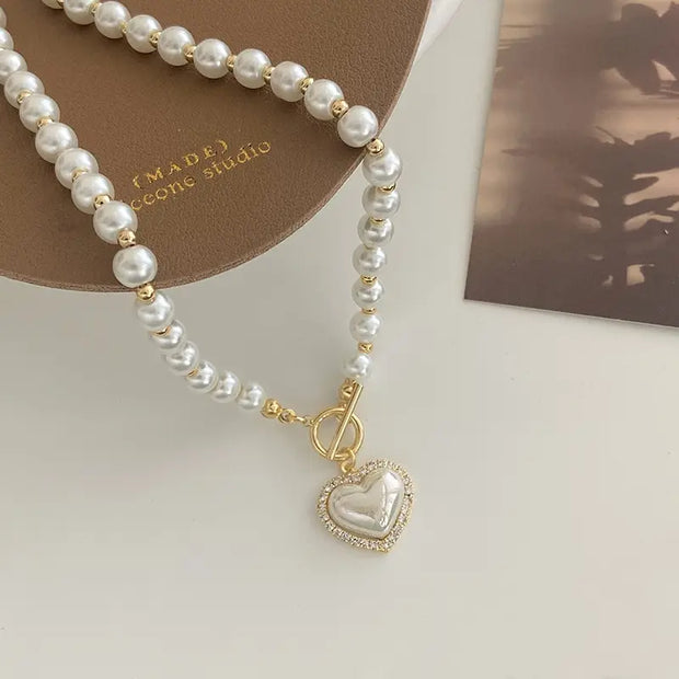 Elegant Pearl Heart  Necklace