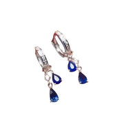 Light Luxury Silver Blue Crystal Drop Earrings – Elegant Water Drop Zircon Pendant Jewelry for Women