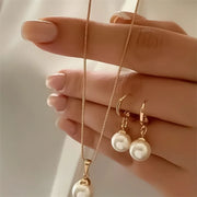 3-Piece Round Pearl Jewelry Set – Elegant Vintage Style for Women