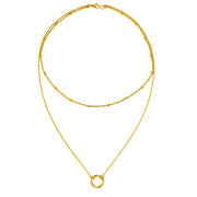 DOTIFI Stainless Steel Circle Pendant Necklace – Layered Bead Chain Choker, Trendy Fine Jewelry for Women