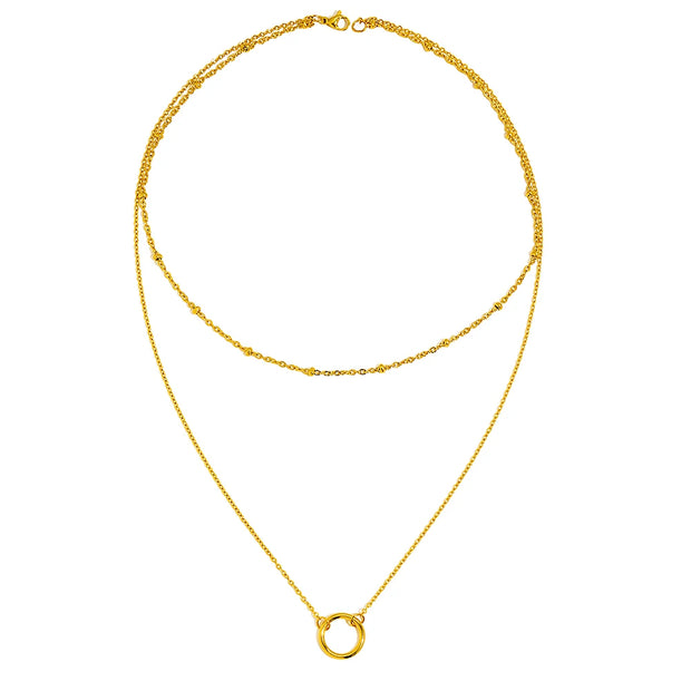 DOTIFI Stainless Steel Circle Pendant Necklace – Layered Bead Chain Choker, Trendy Fine Jewelry for Women