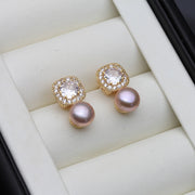 Freshwater Pearl & Zircon Stud Earrings for Women – Elegant Silver Jewelry, Birthday & Wedding Gift