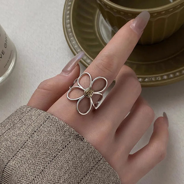 Sterlig Silver Big Flower Ring- Handmade Jewelry