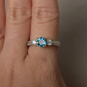Sterling Silver Sea Blue Zircon Ring – Elegant Promise &amp; Wedding Jewelry