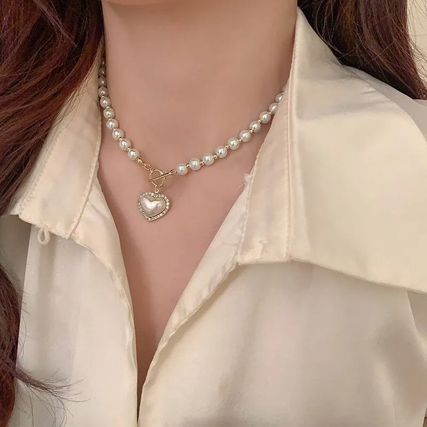 Elegant Pearl Heart  Necklace