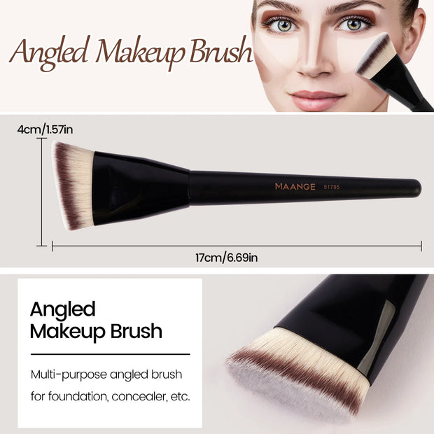 MAANGE 3pcs Professional Makeup Brush Set – Angle, Round & Flat Head Foundation Brushes with Box