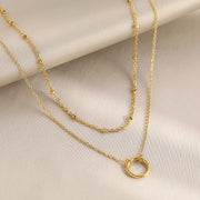 DOTIFI Stainless Steel Circle Pendant Necklace – Layered Bead Chain Choker, Trendy Fine Jewelry for Women