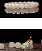 Pink Hand-Woven Rope Bracelet – Hetian Jade & Pearl Tassel Jewelry