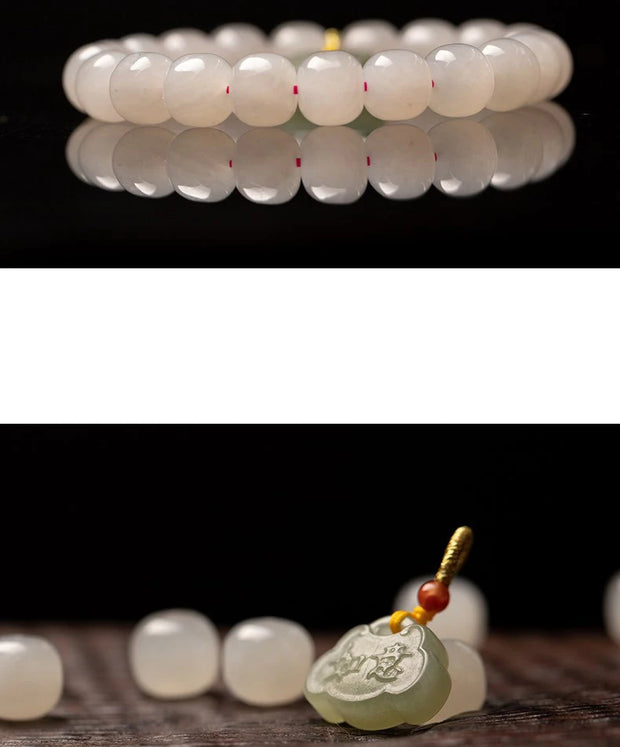 Pink Hand-Woven Rope Bracelet – Hetian Jade & Pearl Tassel Jewelry