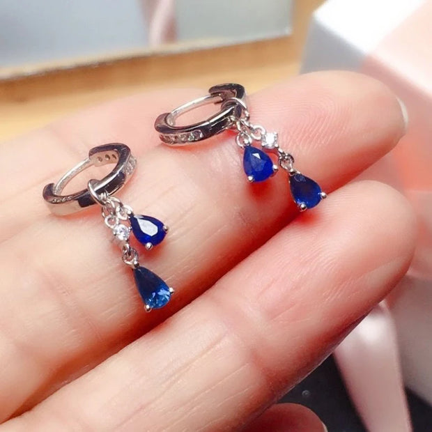 Light Luxury Silver Blue Crystal Drop Earrings – Elegant Water Drop Zircon Pendant Jewelry for Women