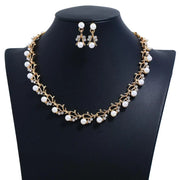 Elegant Bridal Jewelry Set – Faux Pearl & Rhinestone Necklace, Earrings & Bracelet | Wedding & Gift Set