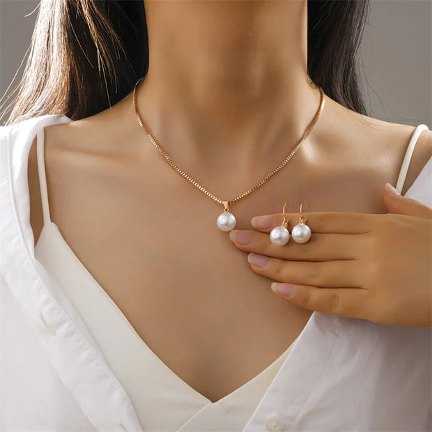 3-Piece Round Pearl Jewelry Set – Elegant Vintage Style for Women