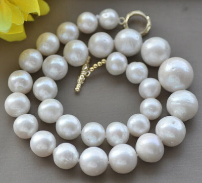 Elegant Edison Keshi Pearl Necklace – 18" White Round Pearl Tower Jewelry for Women