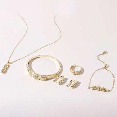 Gorgeous Gold Jewelry Set: Necklace, Bracelet, Ring & Earrings Combo
