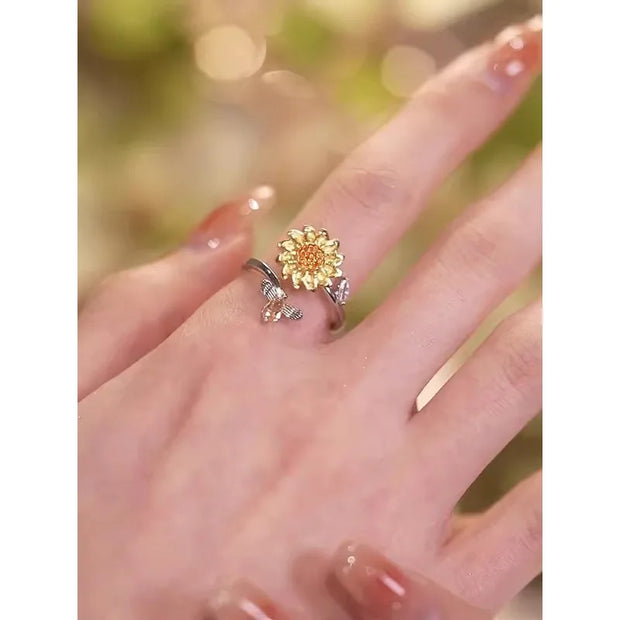 Rotating Sunflower Butterfly Zircon Ring