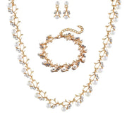 Elegant Bridal Jewelry Set – Faux Pearl & Rhinestone Necklace, Earrings & Bracelet | Wedding & Gift Set