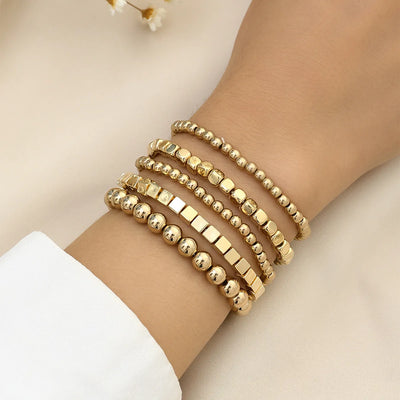 New Beaded Bracelets for Women – Handmade Charm Link Chain & Gold Color Beads