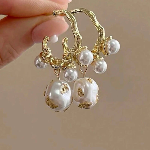 French Vintage Faux Pearl C-Design Earrings | Luxurious Drop Earrings for Women