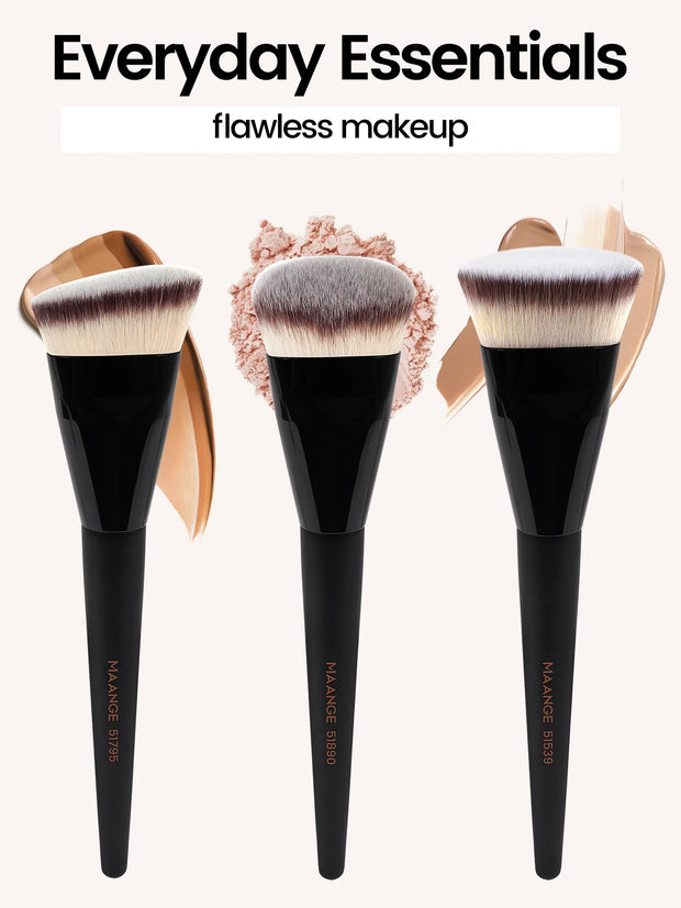 MAANGE 3pcs Professional Makeup Brush Set – Angle, Round & Flat Head Foundation Brushes with Box