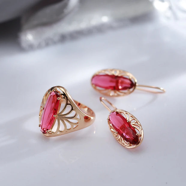 Luxury Oval Pink Zircon Jewelry Set