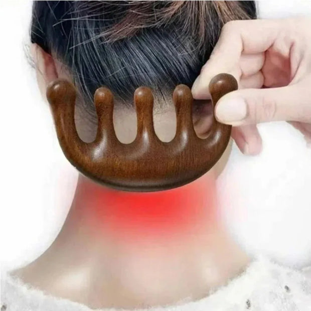 Sandalwood Massage Comb – Five-Tooth Whale Comb & Scalp Massager | Relaxing Hair & Body Wellness Tool