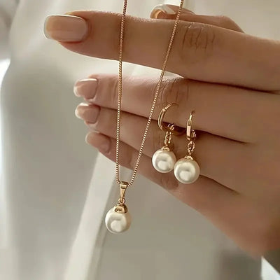 3-Piece Round Pearl Jewelry Set – Elegant Vintage Style for Women
