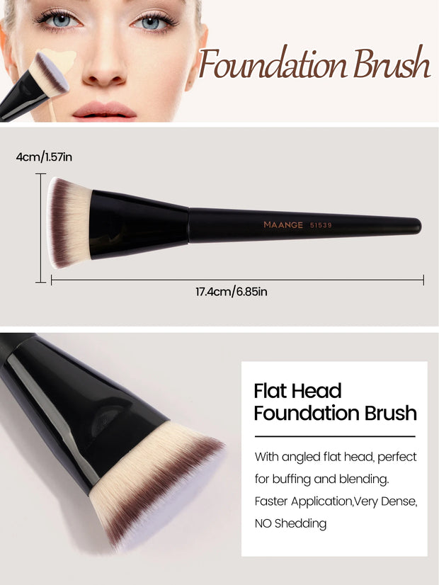 MAANGE 3pcs Professional Makeup Brush Set – Angle, Round & Flat Head Foundation Brushes with Box