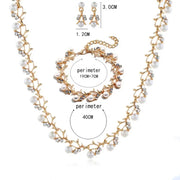 Elegant Bridal Jewelry Set – Faux Pearl & Rhinestone Necklace, Earrings & Bracelet | Wedding & Gift Set
