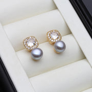 Freshwater Pearl & Zircon Stud Earrings for Women – Elegant Silver Jewelry, Birthday & Wedding Gift