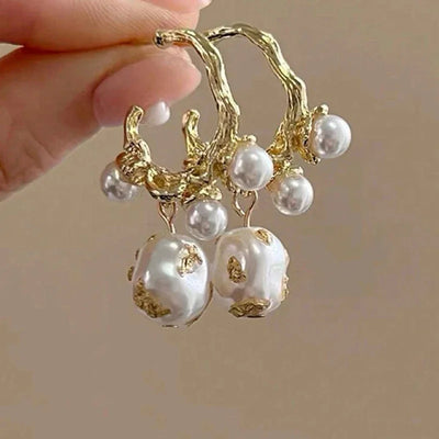 French Vintage Faux Pearl C-Design Earrings | Luxurious Drop Earrings for Women