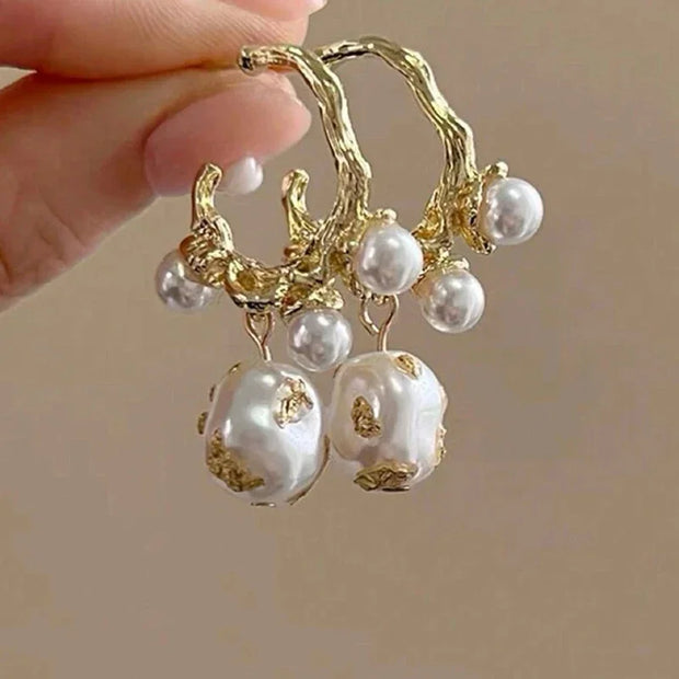 French Vintage Faux Pearl C-Design Earrings | Luxurious Drop Earrings for Women