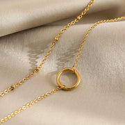 DOTIFI Stainless Steel Circle Pendant Necklace – Layered Bead Chain Choker, Trendy Fine Jewelry for Women